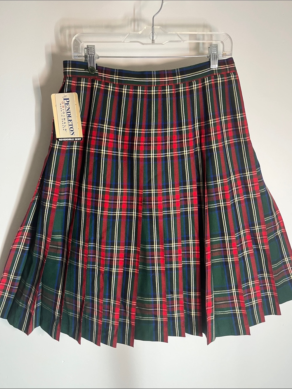 Pendleton Reversible Plaid Pleated Wool Skirt Women's Turnabout Green & Red